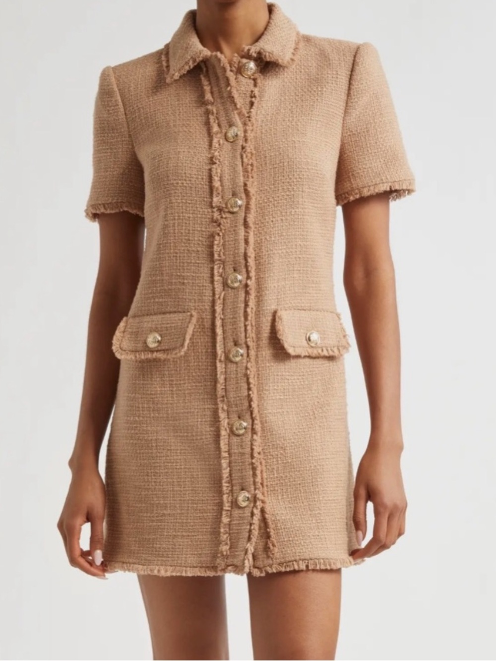 Cinq A Sept Pammy Button Front Tweed
Mini Dress in Brown Sugar Tan Size 10
